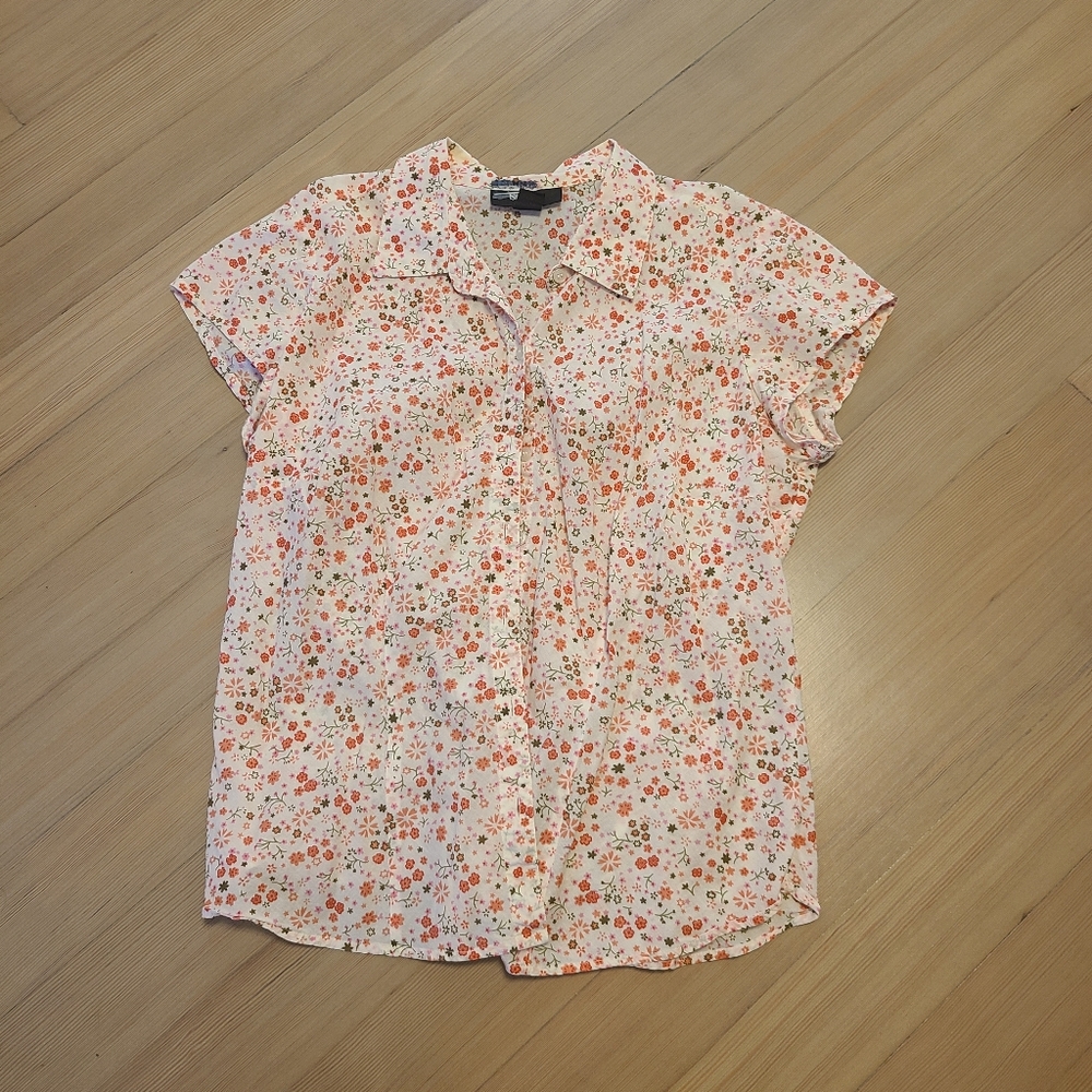 Button Down White and Pink Blouse